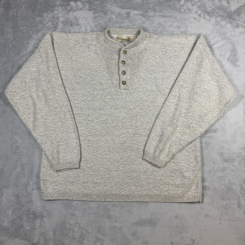 Vintage FieldMaster Gray Knit Sweater Men XL Henley Cotton USA Hunting Hiking